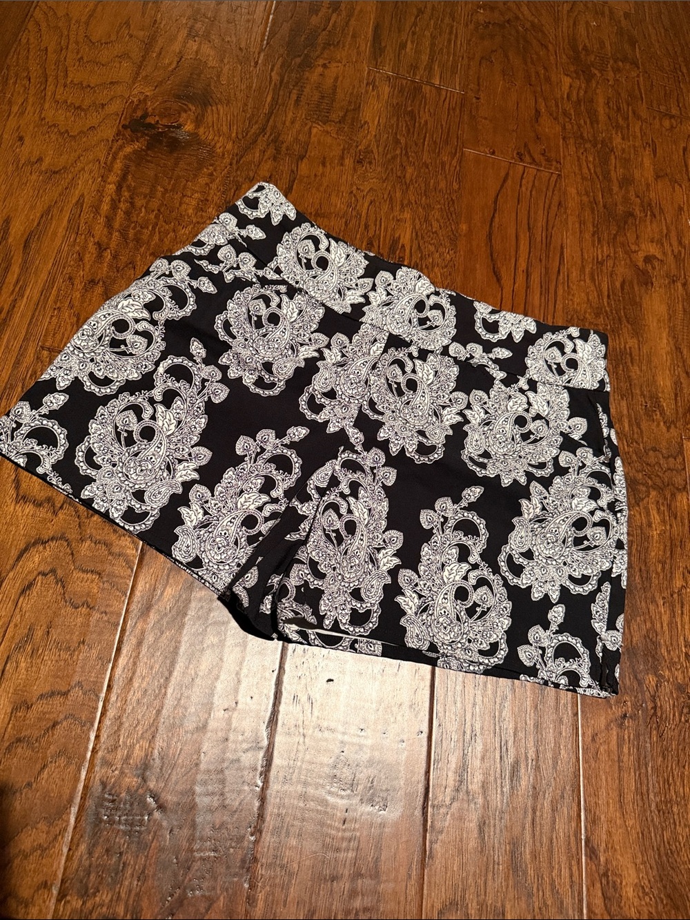 INC International Concepts Black and White Paisley High Waist Shorts